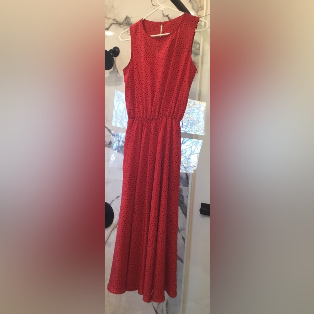 E.D. Michaels Red and Black Polka Dot Dress